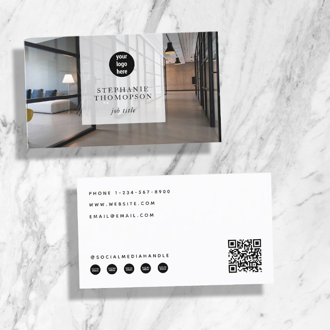 Professionell Photo Social Media QR-kodLogotyp Visitkort (Professional Photo Social Media QR Code Logo Business Card)
