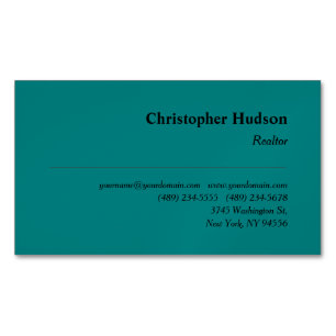 Professionell Plain Realtor Real Gods Teal Blue Magnetiska Visitkort