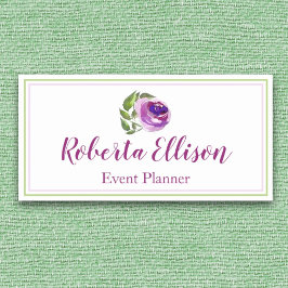 Professionell Planner Lila Watercolor Ro Blommigt Namnbricka