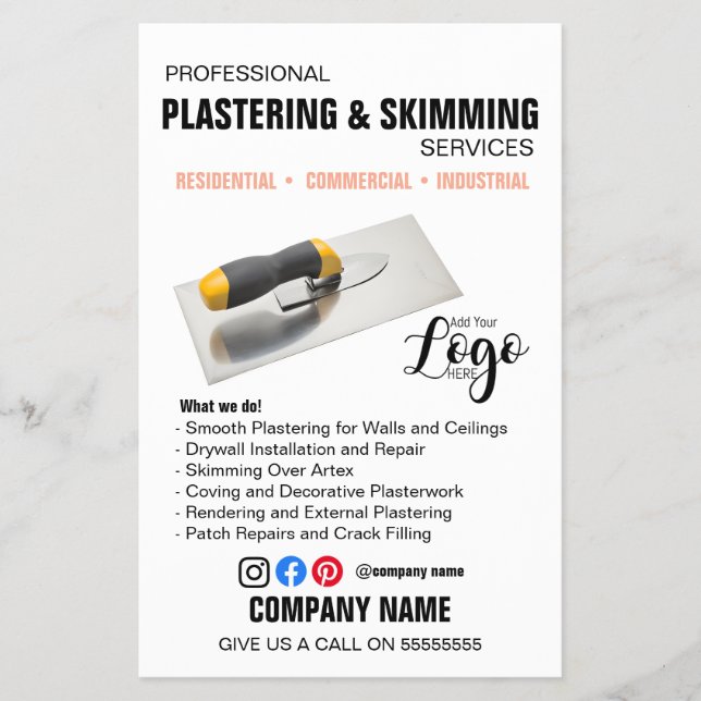 Professionell Plastering & Skimming-tjänster - Flygblad (Framsidan)