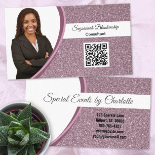 Professionell Plum Glitter Anpassningsbar Photo QR Visitkort