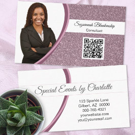 Professionell Plum Glitter Anpassningsbar Photo QR Visitkort