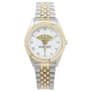 Professionell Precious Medical Guld Caduceus Namn Armbandsur
