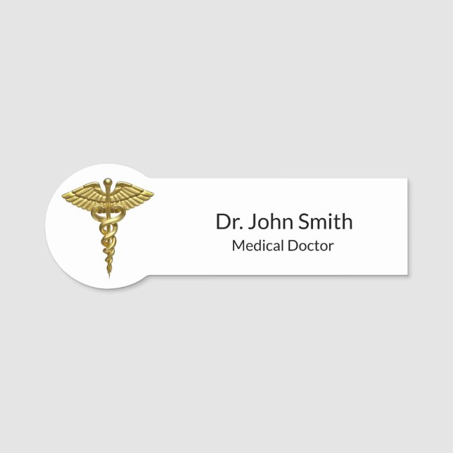 Professionell Precious Medical Guld Caduceus Namnbricka (Framsida)