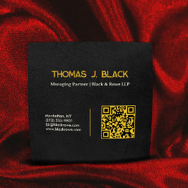 Professionell Premium Guld Black Leather Modern QR Fyrkantigt Visitkort