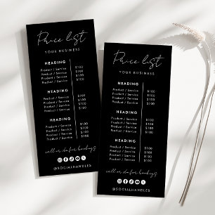 Professionell prislista för anpassade produkter oc reklamkort