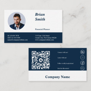 Professionell QR Code Financial Planner Blue Visitkort