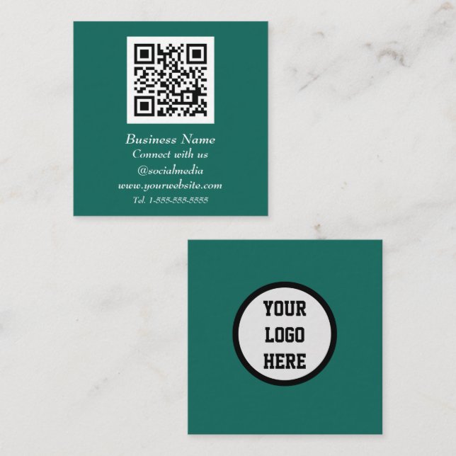 Professionell QR Code Scannable Emerald Grönt Fyrkantigt Visitkort (Fram/baksida)