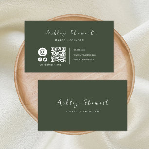 Professionell Qr Code Social Media Forest Grönt Visitkort
