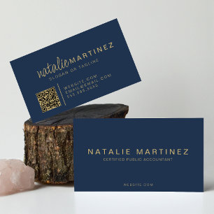 Professionell QR-Elegant, blått och Guld Visitkort