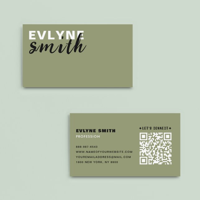 Professionell QR Grönt Modern Sage Visitkort (Skapare uppladdad)