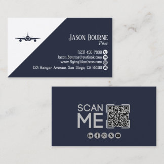 Professionell QR-kod Aviation Navy Blue Minimalist Visitkort