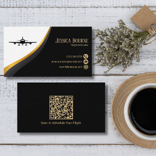 Professionell QR-kod Elegant Svart Guld Aviation Visitkort