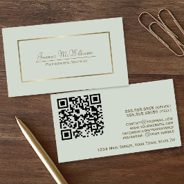 Professionell QR-kod för Sage Grönt & Guld Elegant Visitkort