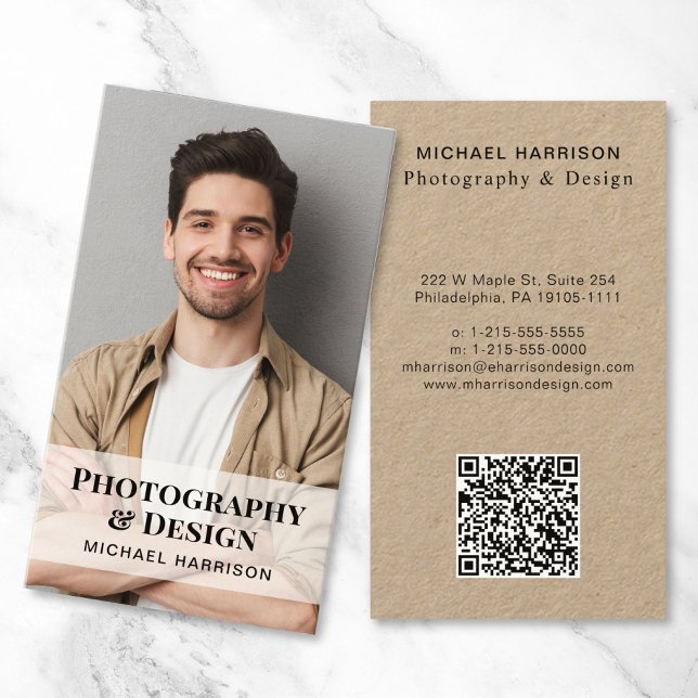 Professionell QR-kod Foto Kraft Pappert Visitkort (Make connections and leave a lasting impression with our modern QR code and photo business card)