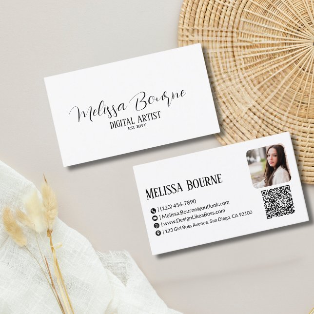 Professionell QR-kod & Foto, Modern svart & vit Visitkort (Skapare uppladdad)