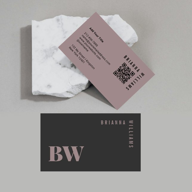 Professionell QR-kod Grå Rosa Monogram Minimal Visitkort (Skapare uppladdad)
