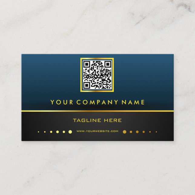 Professionell QR-kod Gradient Blå och Guld Visitkort (Framsida)