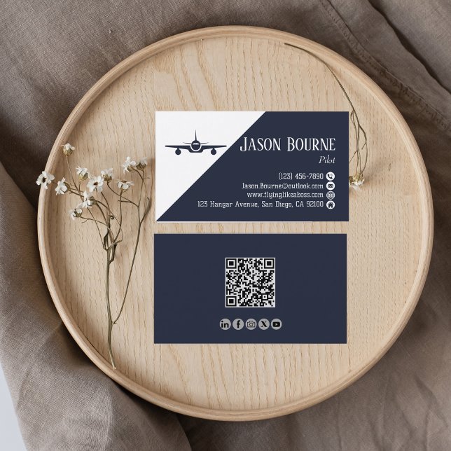Professionell QR-kod, luftfart, blå,minimalistisk Visitkort (Skapare uppladdad)