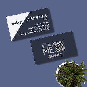Professionell QR-kod, luftfart, blå,minimalistisk Visitkort