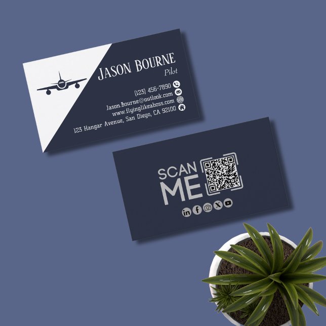 Professionell QR-kod, luftfart, blå,minimalistisk Visitkort (Skapare uppladdad)