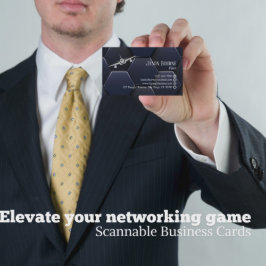Professionell QR-kod, luftfart, Modern Blue Silver Visitkort