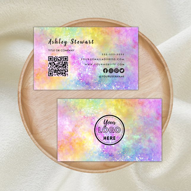 Professionell Qr-kod Modern Holo Opal Snyggt Logot Visitkort (Skapare uppladdad)