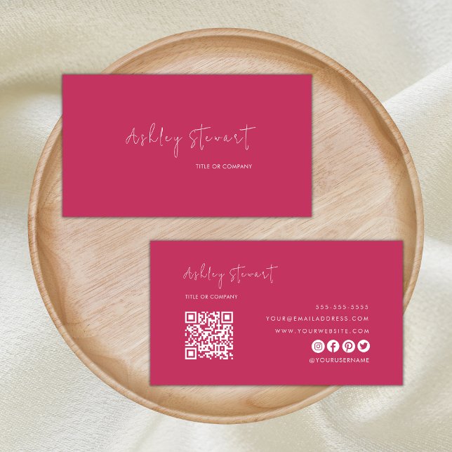 Professionell Qr-kod Modern minimal Shock rosa Visitkort (Skapare uppladdad)