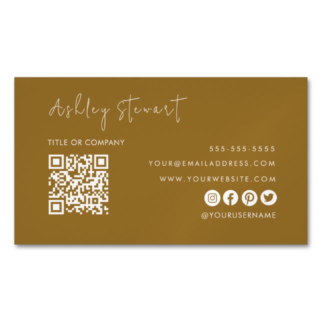 Professionell Qr-kod Modern minimalistisk Guld Magnetiska Visitkort (Framsida)
