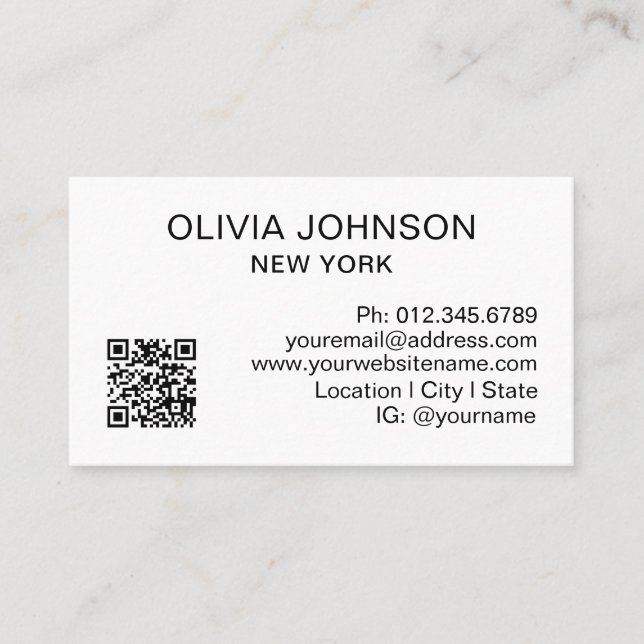 Professionell QR-kod Modern minimalistisk vit Visitkort (Framsida)