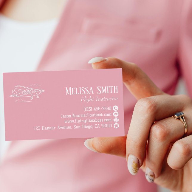 Professionell QR-kod Rosa Vit Flyginstruktör Visitkort (Skapare uppladdad)