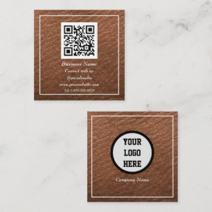 Professionell QR-kod Skannbar brunt läder Fyrkantigt Visitkort