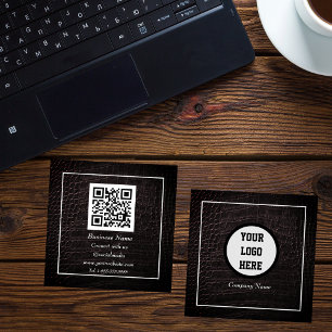 Professionell QR-kod Skannbar brunt läder Fyrkantigt Visitkort