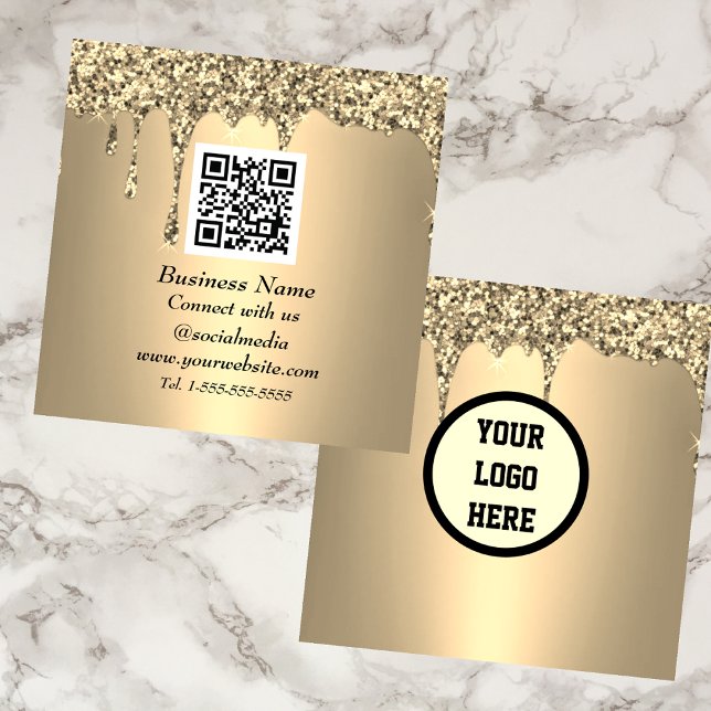 Professionell QR-kod skannerbar Guld Glitter Fyrkantigt Visitkort (Skapare uppladdad)