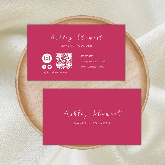 Professionell Qr-kod Social Media Shock rosa Visitkort (Skapare uppladdad)
