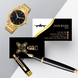 Professionell QR-kod Svart Guld Pilot Minimalistis Visitkort