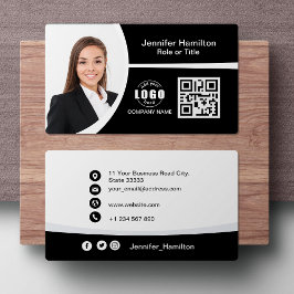 Professionell QR-kodfoto för svart och vit Logotyp Visitkort