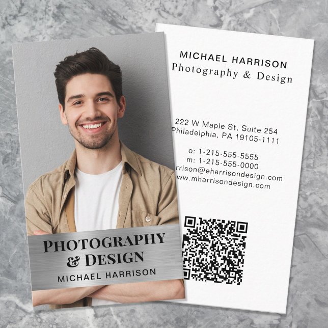 Professionell QR-kodfoto Silver Visitkort (Input your website address to create a scannable QR code)