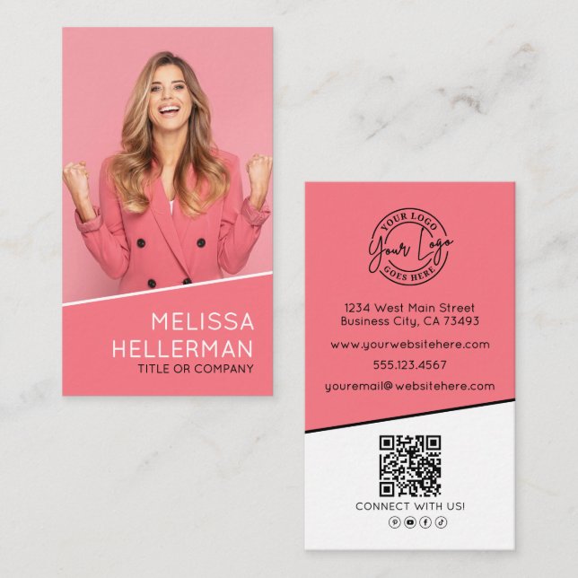 Professionell QR-kodlogotyp för foto, vertikal, ro Visitkort (Fram/baksida)