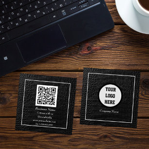 Professionell QR-kodskannerbart svart läder Fyrkantigt Visitkort