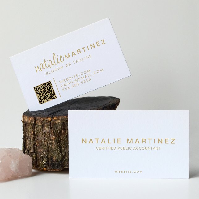 Professionell QR-kodskript Elegant Vit och Guld Visitkort (Skapare uppladdad)