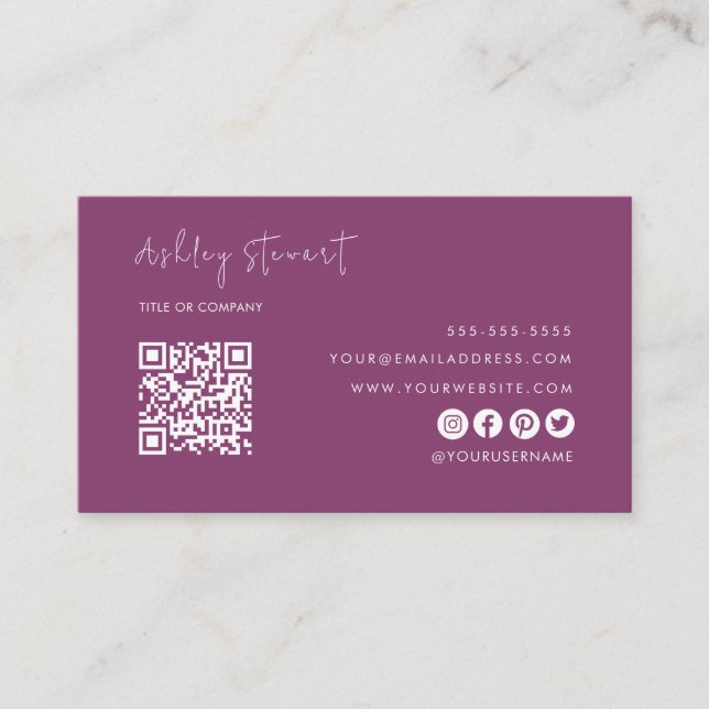 Professionell QR-Logotyp Modern Berry Minimal Visitkort (Framsida)