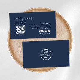Professionell QR-Logotyp Modern Navy Blue Visitkort