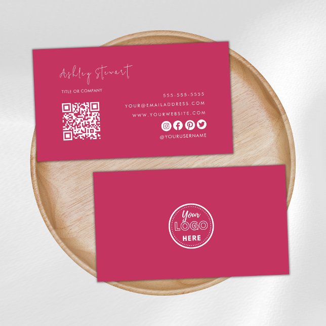 Professionell Qr-Logotyp Modern Shock rosa Visitkort (Skapare uppladdad)