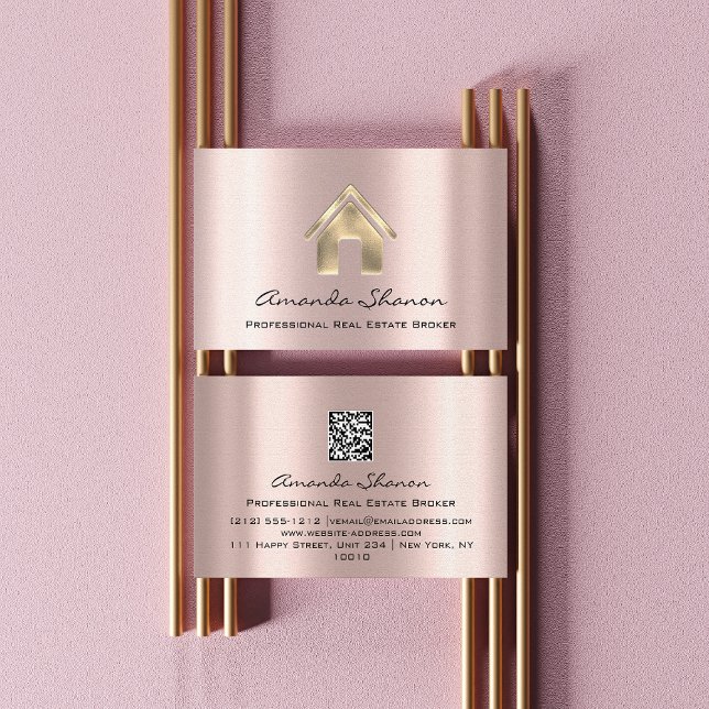 Professionell Real Gods Broker Agent Ro Guld QR Visitkort (Professional Real Estate Broker Agent Rose Gold QR Business Card)
