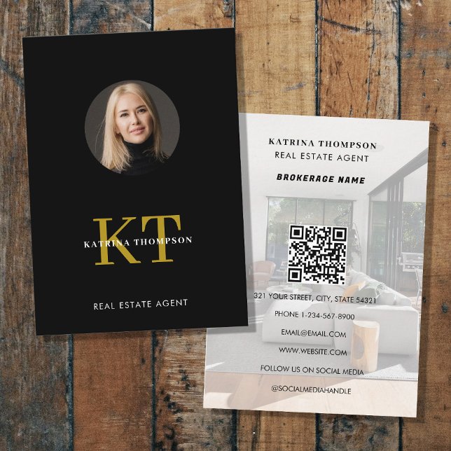 Professionell Real Gods Photo Realtor Black Guld Visitkort (Professional Real Estate Photo Realtor Black Gold Business Card)