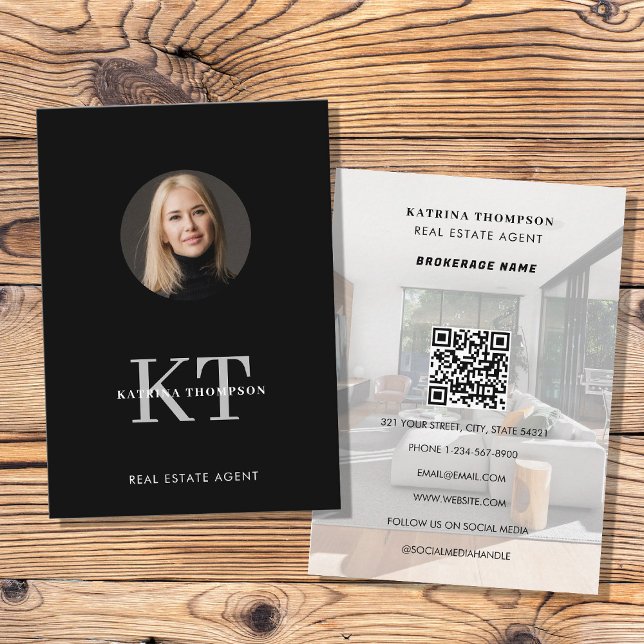 Professionell Real Gods Photo Realtor Black Visitkort (Professional Real Estate Photo Realtor Black Business Card)