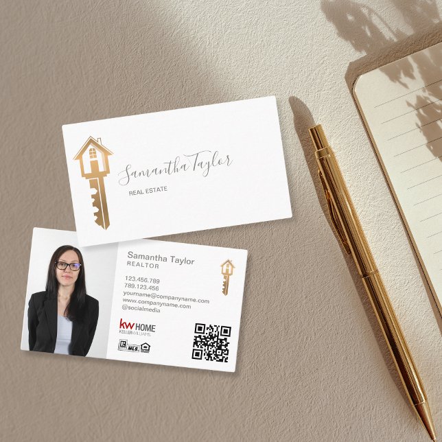 Professionell Realtor Real Gods Lägg till bild QR- Visitkort (gold realtor key logo)