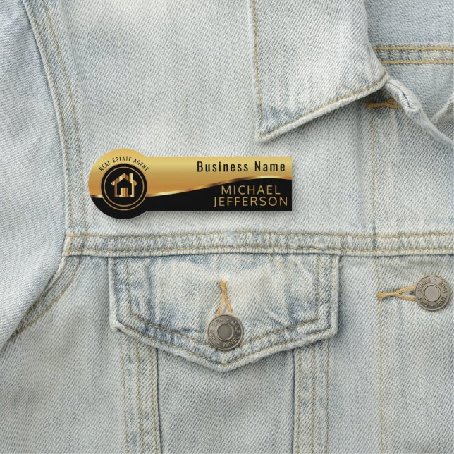 Professionell Realtor - Svart och Guld Namnbricka (På plats)
