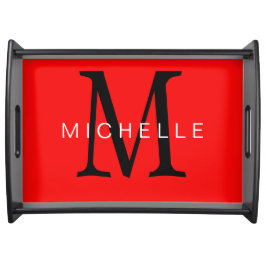 Professionell Red Black Monogram ditt namn Frukostbricka